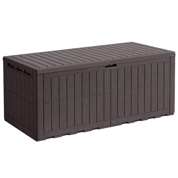 220 Gal. Brown Patio Storage Deck Box, Lockable Design with Seat