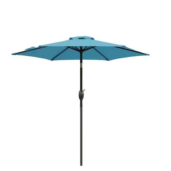 Kahomvis 7.5 ft. Aluminum Market Patio Umbrella with Push Button Tilt and Crank in Lake Blue