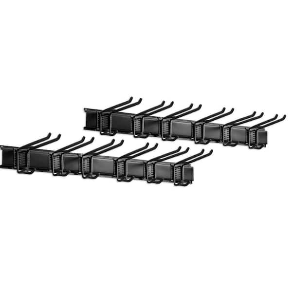 2-Pack 96 in. Black Steel Wall Rack with 6 Steel Racks and 12 Double Hooks for Garage and Garden Tool Storage