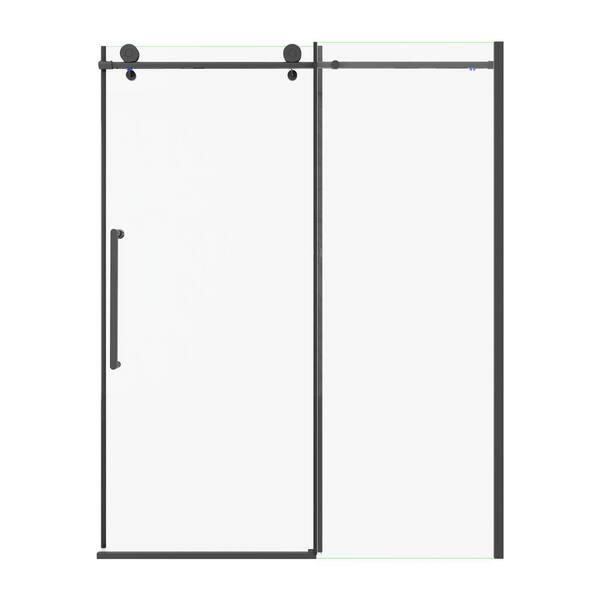 Klajowp 56 in. 60 in. W x 76 in. H Sliding Frameless Shower Door in Matte Black with Clear