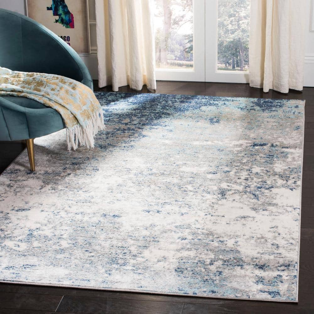 Brentwood Light Grey and Blue Synthetic Square Area Rug