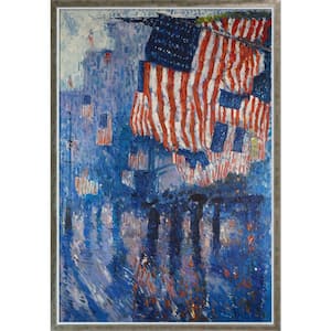 The Avenue in the Rain by Childe Hassam Champagne Silhouette Framed Abstract Oil Painting Art Print 38.4 in. x 26.4 in.