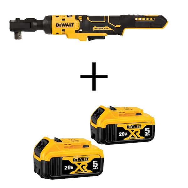DEWALT ATOMIC 20V MAX Lithium-Ion 1/2 in. Cordless Ratchet with (2) 20V MAX XR Premium Lithium-Ion 5.0 Ah Battery Packs