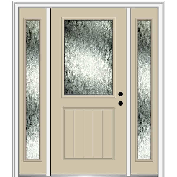 MMI Door 60 in. x 80 in. Left-Hand Inswing Rain Glass Wicker Fiberglass Prehung Front Door on 4-9/16 in. Frame