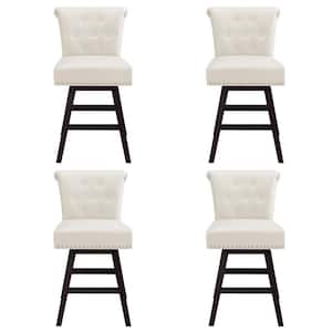 26 in. White Faux Leather Swivel Barstool Solid Wood Counter Stool with Nail head Trim and Tufted Backrest Set of 4