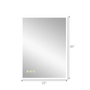 22 in. W x 30 in. H Rectangular Frameless Anti-Fog Wall Mounted LED Light Bathroom Vanity Mirror in Silver