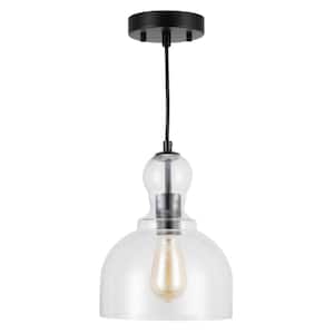 1-Light Matte Black Industrial Pendant Lamp with Glass Shade