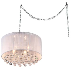 Mineya 4-Light Chrome Indoor White Fabric 17 in. Crystal Swag Chandelier with Shade