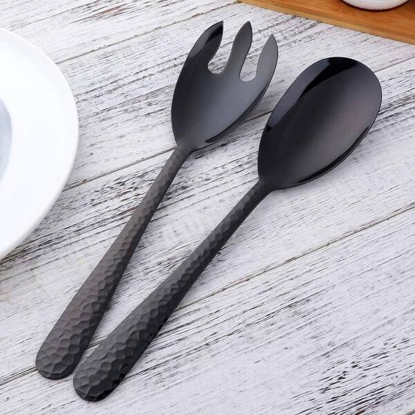 Anqtovp Black Salad Server Spoon and Fork Set Stainless Steel 12