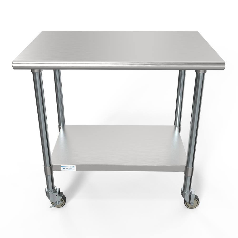 36" Stainless Steel Height-Adjustable Workbench with Wheels