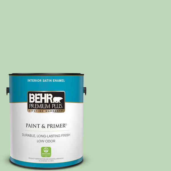 BEHR PREMIUM PLUS 1 gal. #M400-3 Bok Choy Satin Enamel Low Odor Interior Paint & Primer