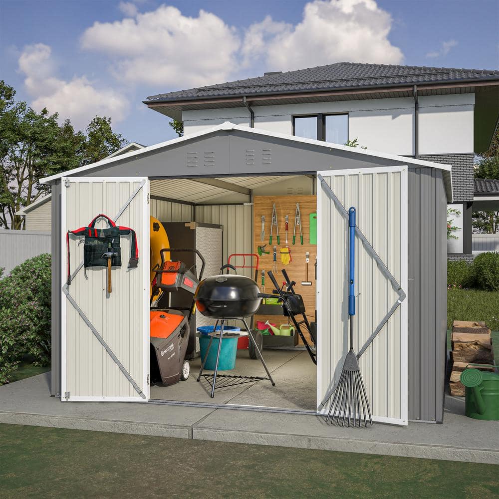 10 ft. W x 10 ft. D Outdoor Metal Tool Storage Shed with Lockable Doors and Vents (93 sq. ft.), Gray price history on PriceWatchPro