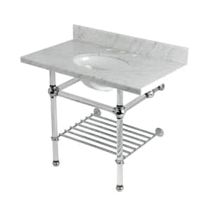 Templeton 36 in. Marble Console Sink with Acrylic Legs in Carrara Marble Polished Chrome