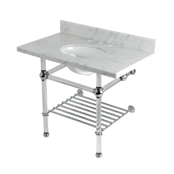 Kingston Brass Templeton 36 in. Marble Console Sink with Acrylic Legs in Carrara Marble Polished Chrome