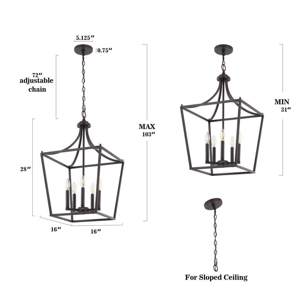 Camden 16" Oil-Rubbed Bronze 5-Light LED Iron Pendant Lantern