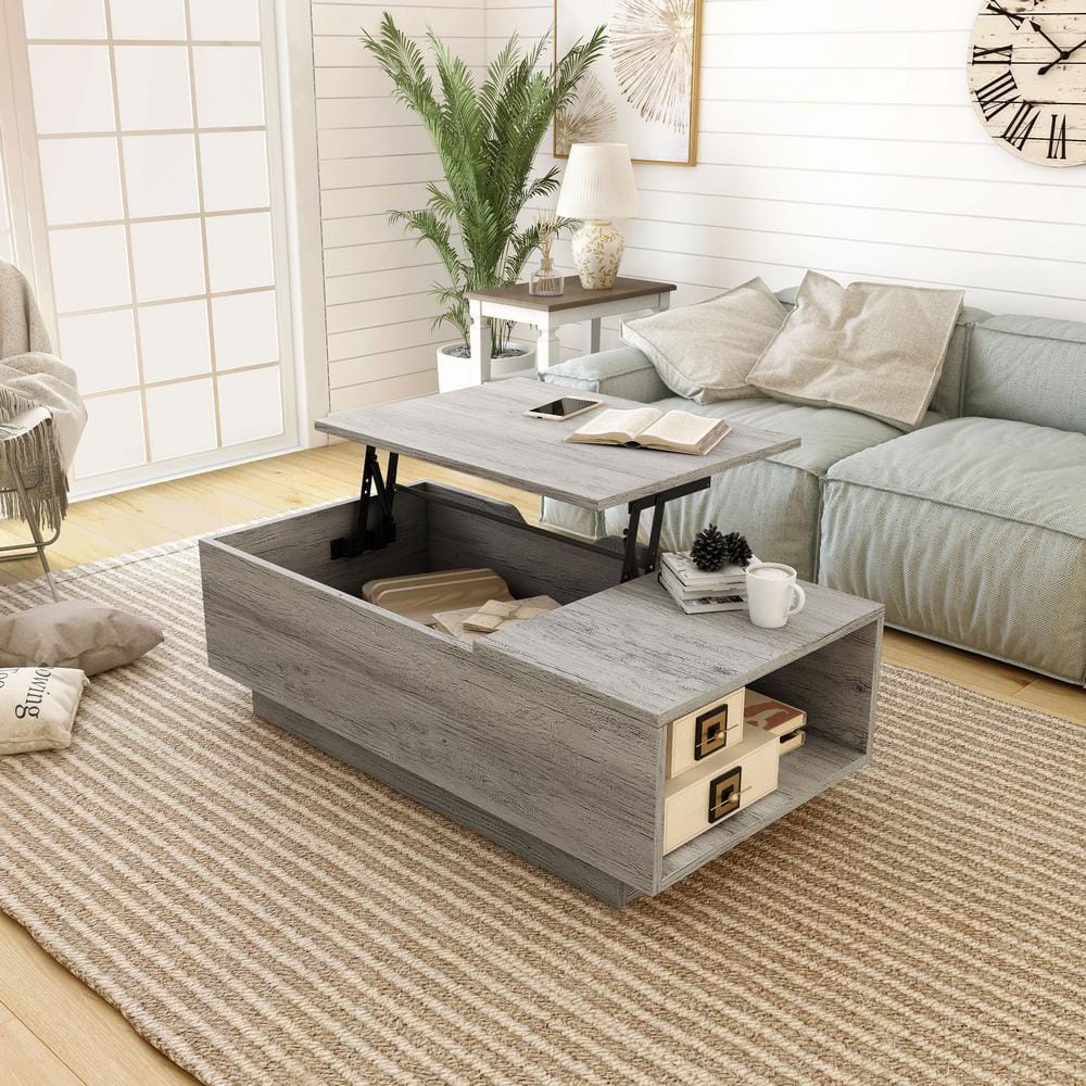  Major-Q Industrial Style Oak and Antique Gray Mobile Coffee  Table with Wheels : Home & Kitchen