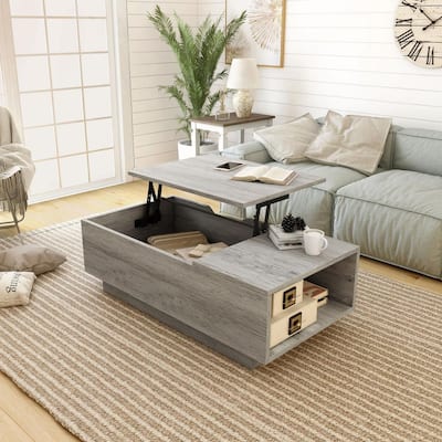 Klondike 47.32 in. Vintage Gray Large Rectangle Wood Coffee Table with Lift Top