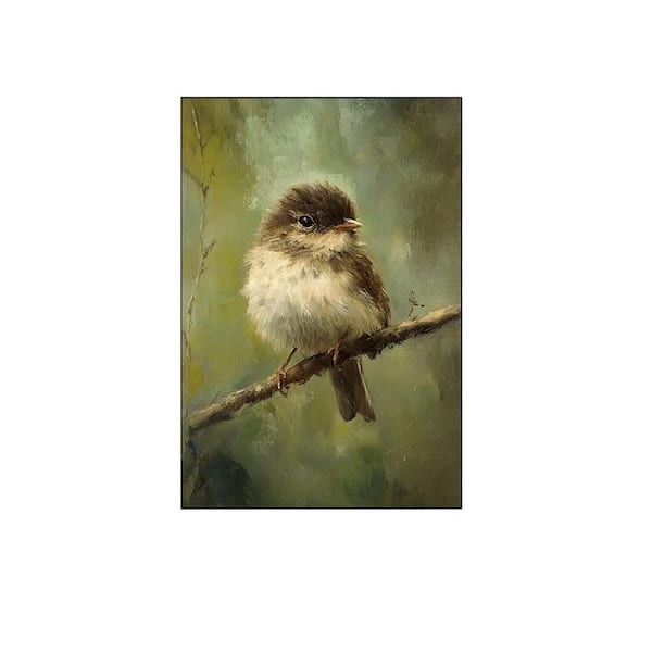 ealistic Small Bird on Branch Canvas Art Print, 36*24, Modern Wall Decor for Living Room.