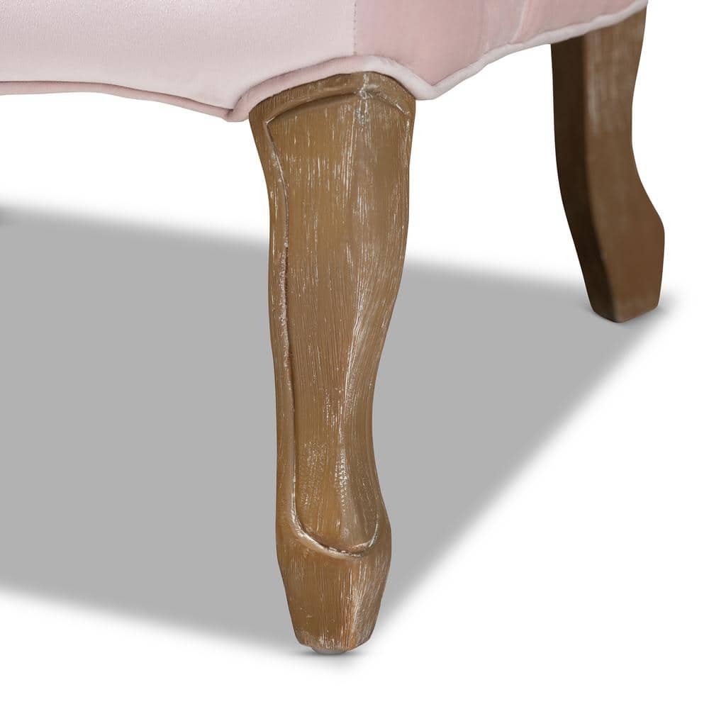 Vallea Light Pink Velvet & White-Washed Oak Armchair
