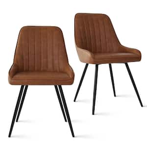 Boston Brown Faux Leather Upholstered Side Chair(Set of 2)