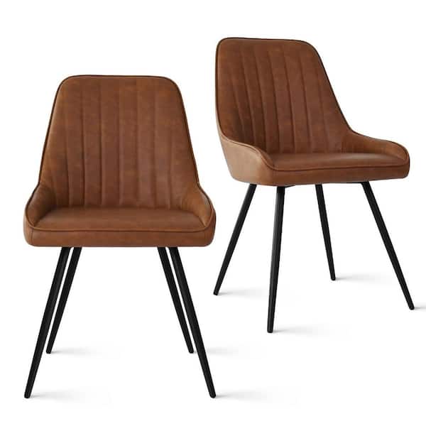 Elevens Boston Brown Faux Leather Upholstered Side Chair(Set of 2)