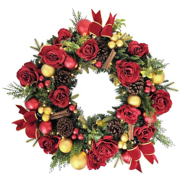26 in. Pre-Lit Adorned Artificial Christmas Wreath