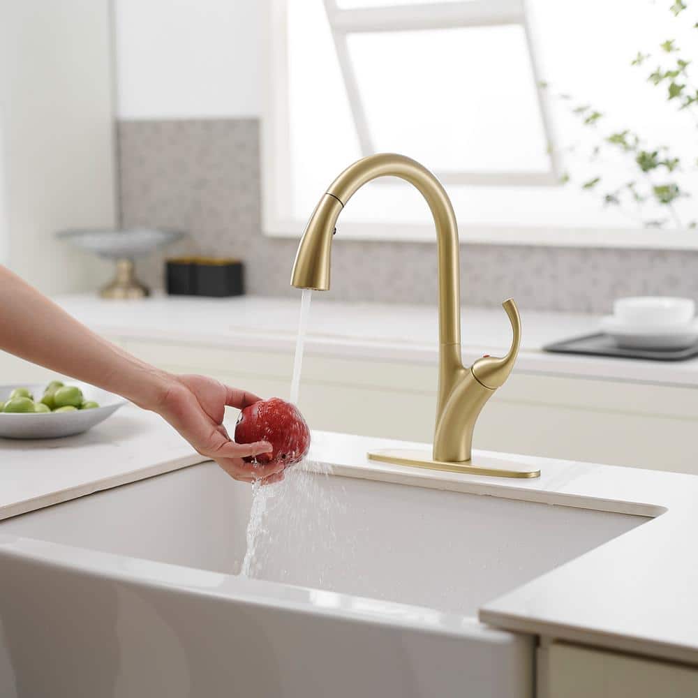 Brushed Gold Single Handle Pull-Down Sprayer Kitchen Faucet
