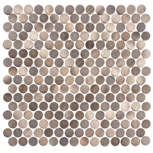 Orb Honey Copper/Gold/Gray 4.5 in. x 8.25 in. Penny Round Smooth Metal Mosaic Wall Tile Sample