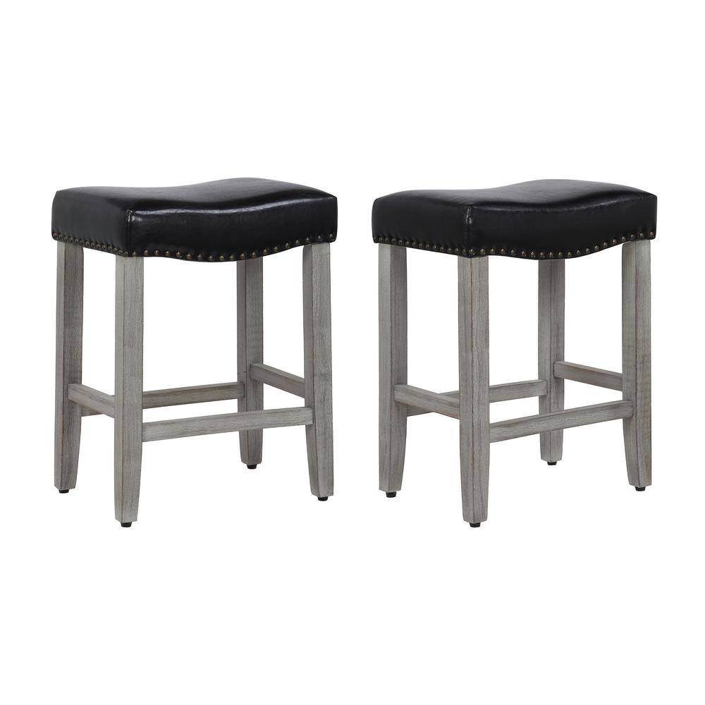 24in Upholstered Saddle Seat Bar Stool, Set of 2