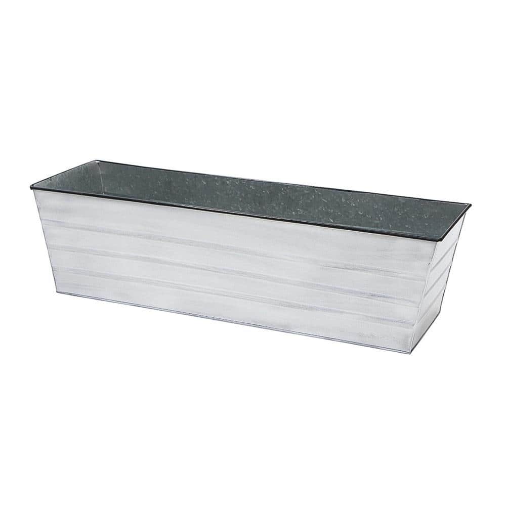 White Galvanized Steel Flower Planter Box with Iron Stand