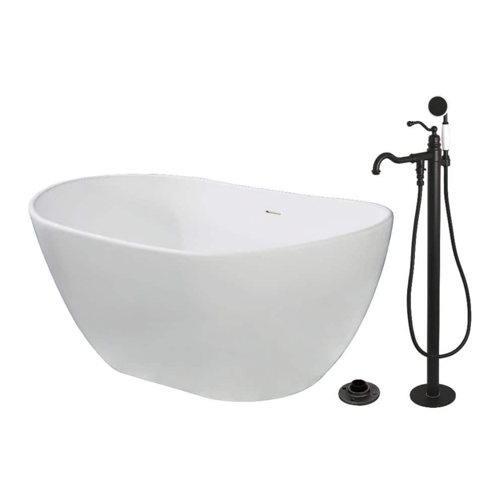 Arcticstone 56.3 in. x 32.3 in. Surface White Stone Flatbottom Soaking Freestanding Bathtub in White/Matte Black price history on PriceWatchPro