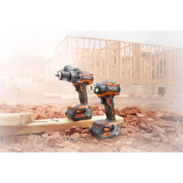 RIDGID - 18-Volt Lithium-Ion Cordless Brushless Hammer Drill and Impact Driver 2-Tool Combo Kit with (2) 4.0Ah Batteries, Charger