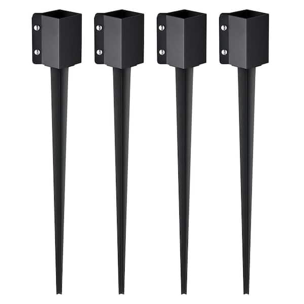 SKYSHALO Fence Post Anchor Ground, 4-Pack 36 in. L x 4 in. W x 4 in. H Outer Diameter, Metal Powder Coated Post Stake Ground