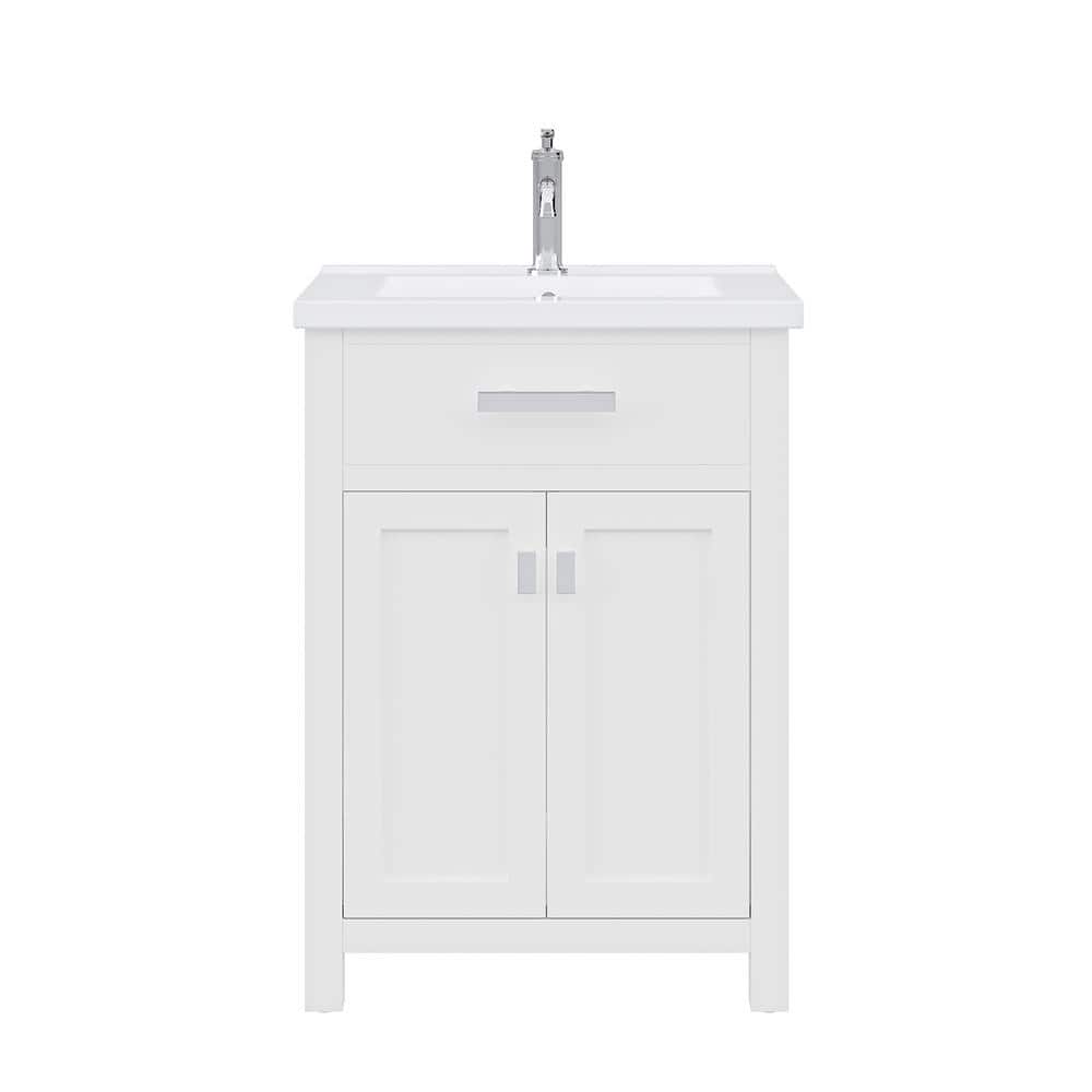 Myra Pure White Solid Wood Single Bathroom Vanity with Ceramic Sink