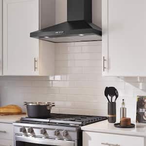 Siena 30 in. 350CFM Convertible Pyramid Wall Mount Range Hood in Black with Charcoal Filters and LED Lighting