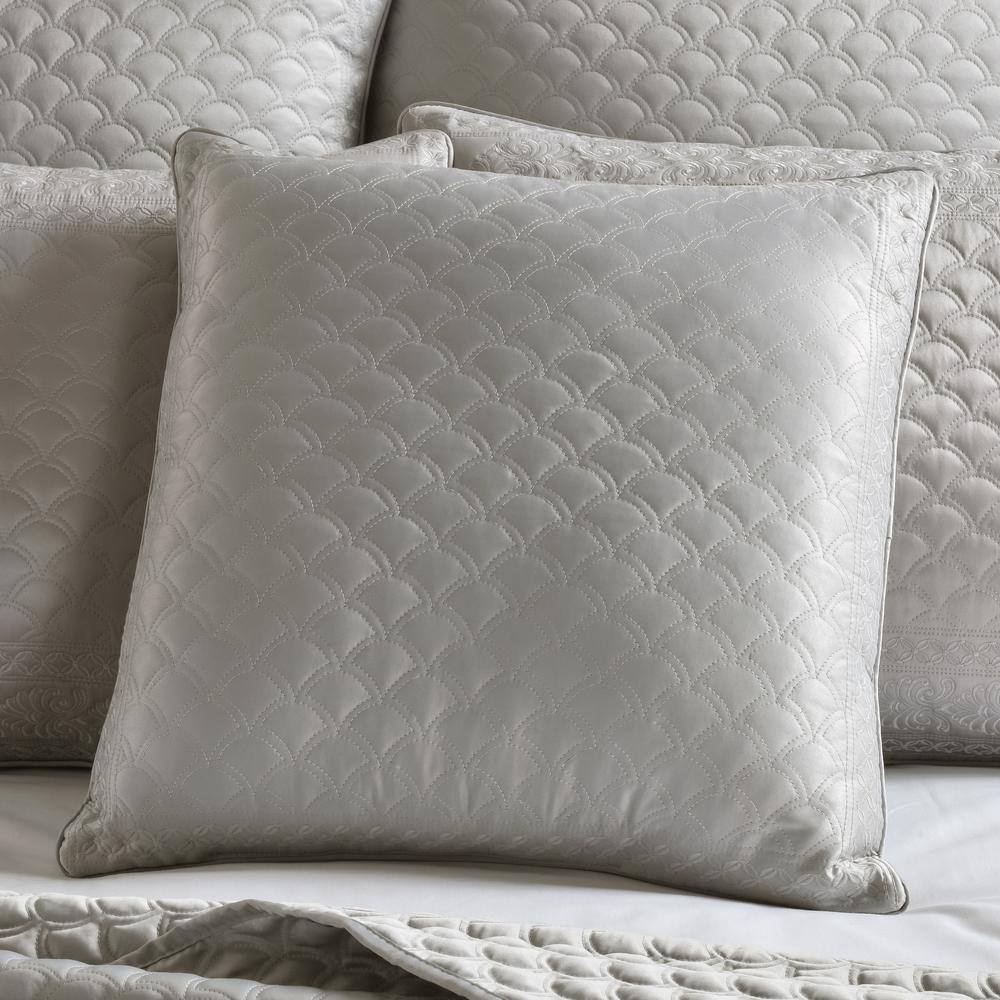 Silver Embroidered Satin Square Decorative Throw Pillow