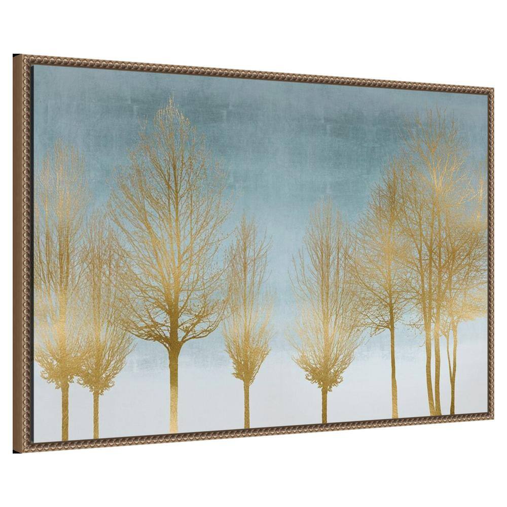 Gold Forest on Aqua Framed Canvas Wall Art Print