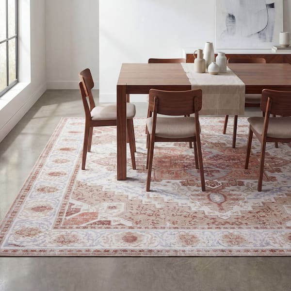 Eleanor Vintage Medallion Border Machine-Washable Cream/Terra 9 ft. x 12 ft. Area Rug
