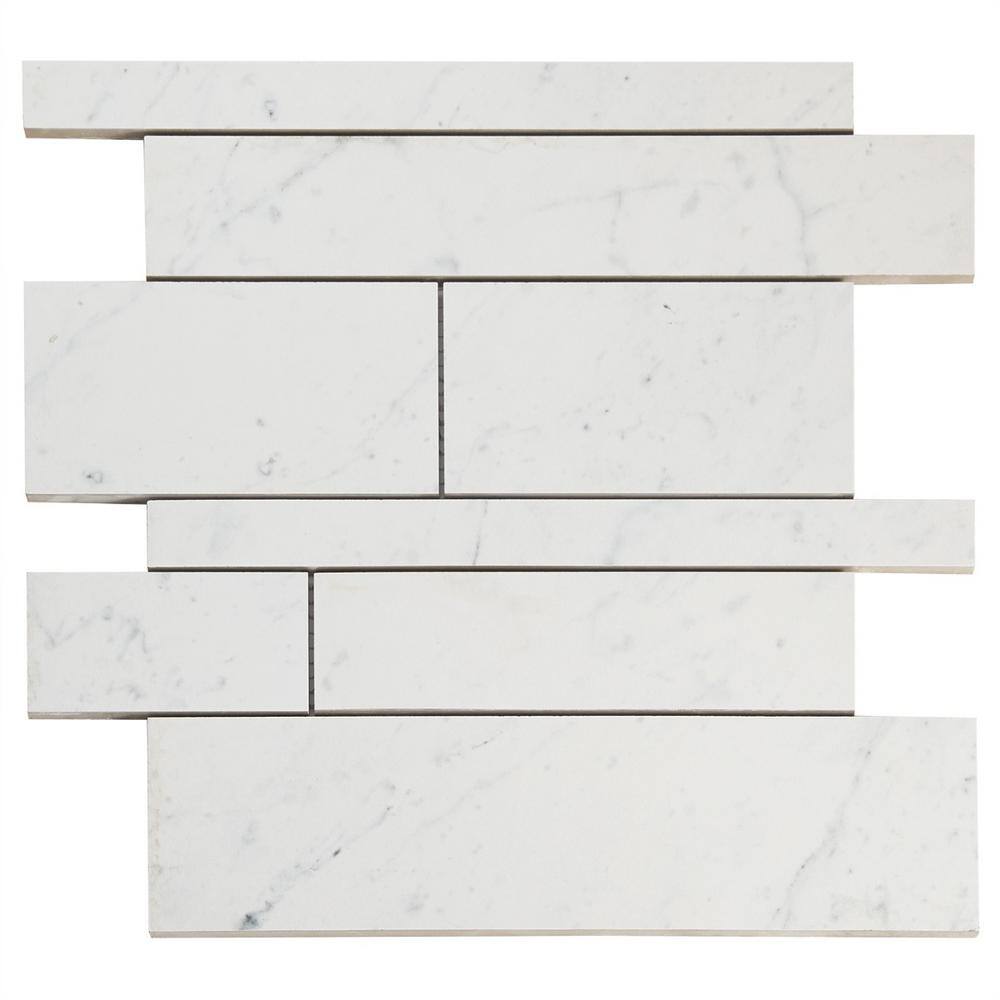 Saroshi 12x12 Matte White Porcelain Marble Look Mosaic Tile