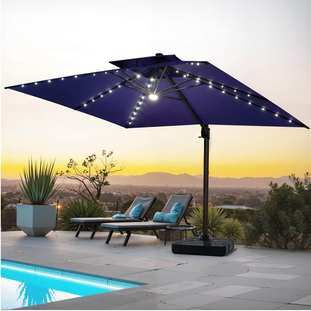 13.5 ft. x 10 ft. Double Top 360° Rotation Solar LED Lighted Cantilever Patio Umbrella in Navy with 260 lbs. Base price history on PriceWatchPro