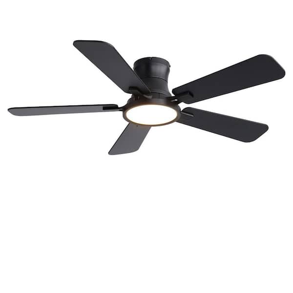 44 in. Indoor Black Flush Mount Ceiling Fan with Integrated LED with Remote Control Included