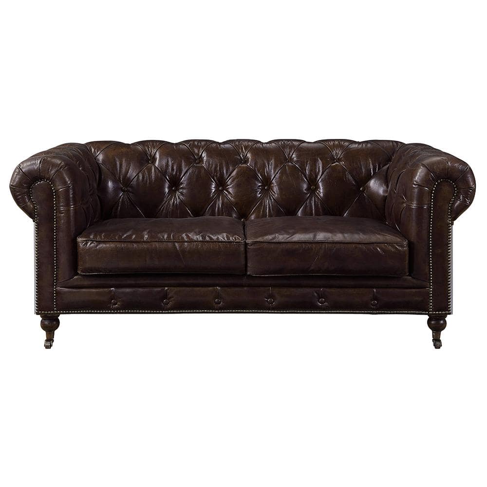 Acme Furniture Aberdeen 39 in. Vintage Brown Leather 3-Seat Loveseat ...