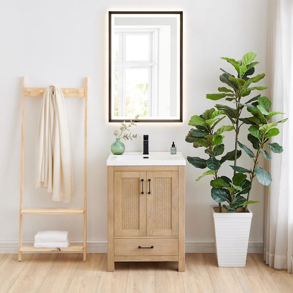 Altair Bondi 24 in. W Single Sink Freestanding Bath Vanity in Light Brown with White Ceramic Top and Mirror
