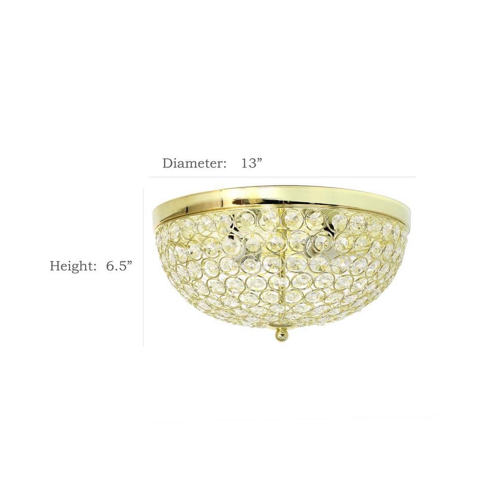 Glamorous Gold Crystal 15" Incandescent Bowl Ceiling Light
