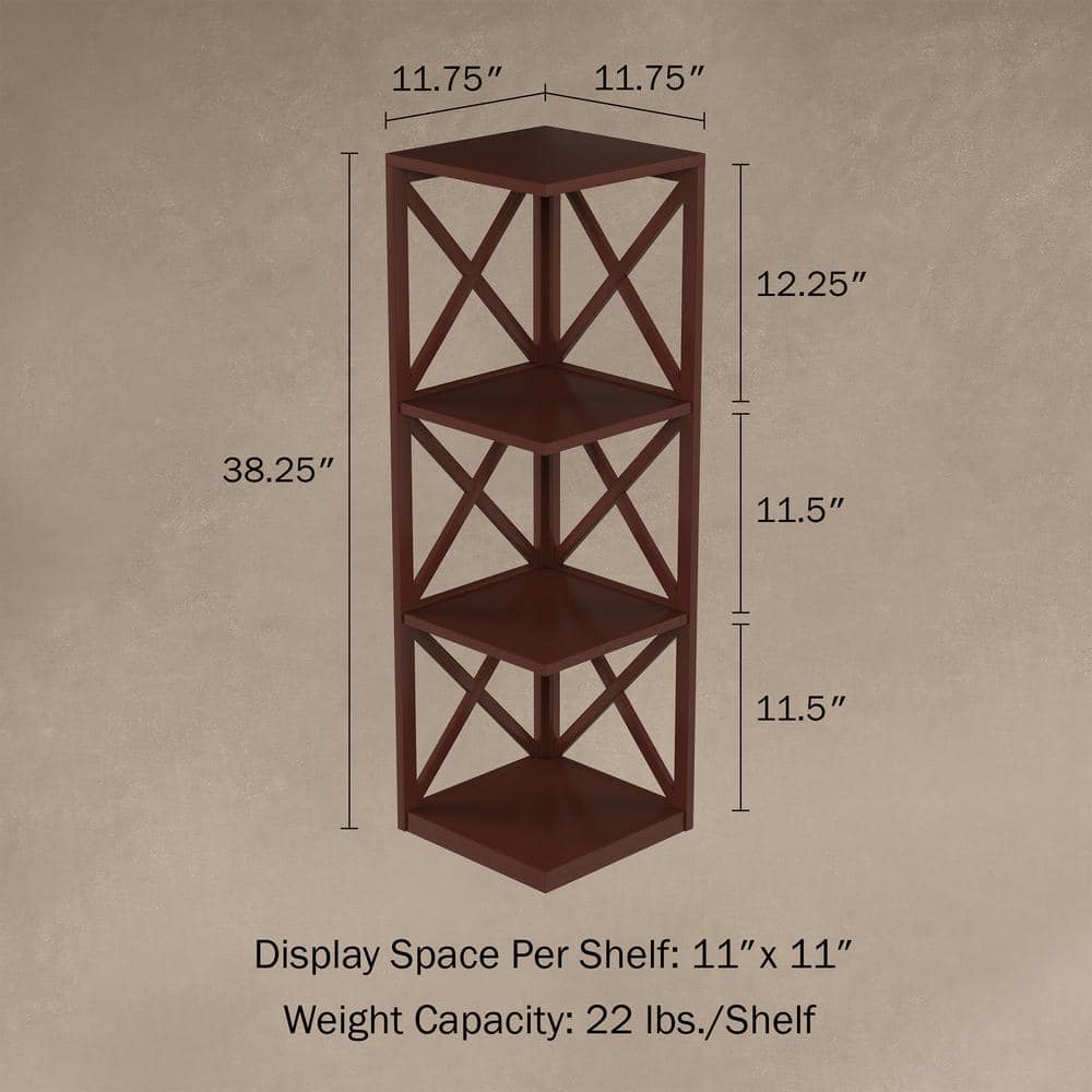 Brown Wood 4-Shelf Criss-Cross Corner Bookcase