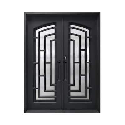 72 in. x 96 in. Matte Black Right-Hand Inswing with 3/4 Lite Clear Double-Glazed Glass Iron Prehung Front Door