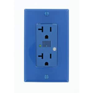 Decora Plus 20 Amp Industrial Grade Self Grounding Duplex Surge Outlet with Audible Alarm, Blue