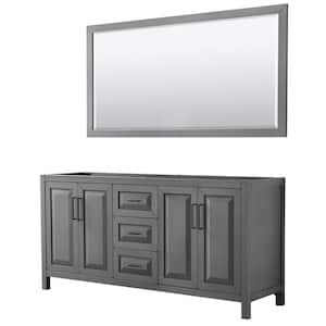 Daria 71 in. W x 21.5 in. D x 35 in. H Double Bath Vanity Cabinet without Top in Dark Gray with 70 in. Mirror