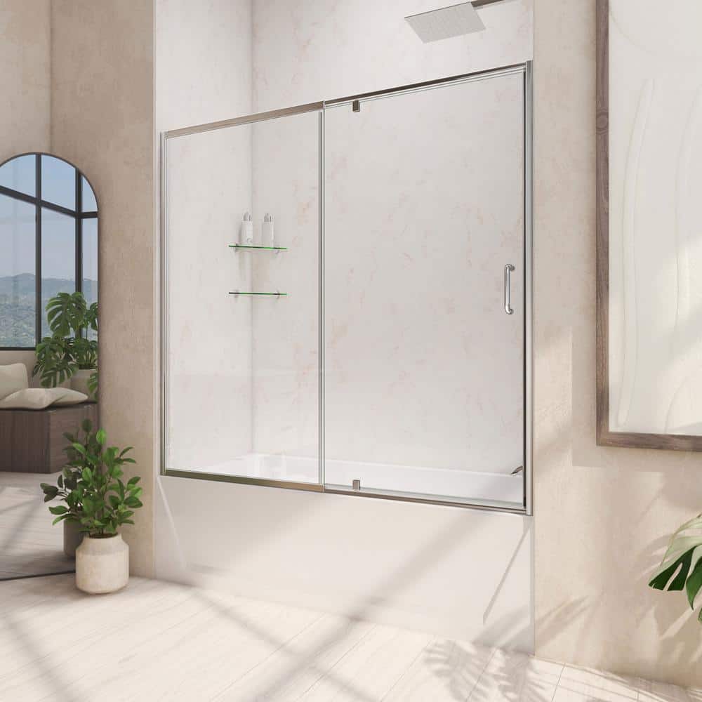 Flex Chrome Semi-Frameless Pivot Tub Door 56-60" W x 58" H