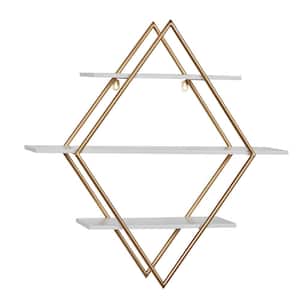 20 in.  x 20 in. Gold 3 Shelves Wood Wall Shelf with Diamond Shape